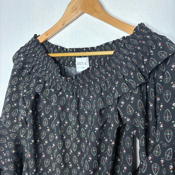 Misa Los Angeles Saskiya off the shoulder ruffle sleeve blouse black size small - Picture 8 of 11